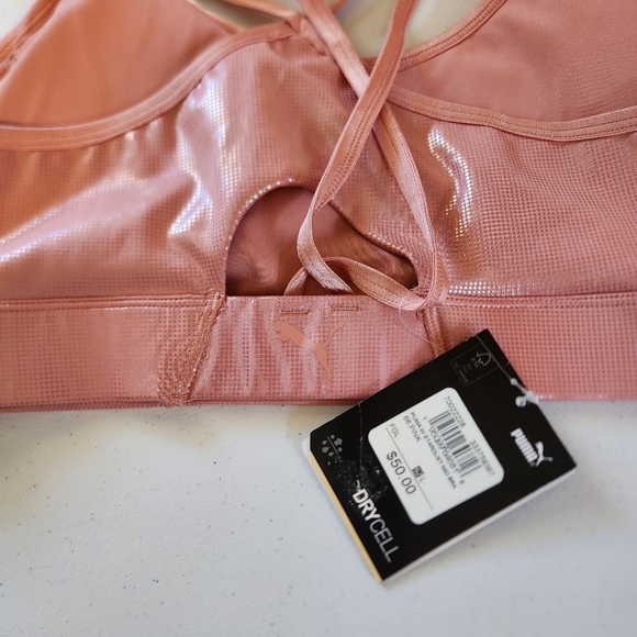 Puma Strappy Pink Wireless Medium Impact Sports Bra Size Large New NWT Active - Picture 6 of 8